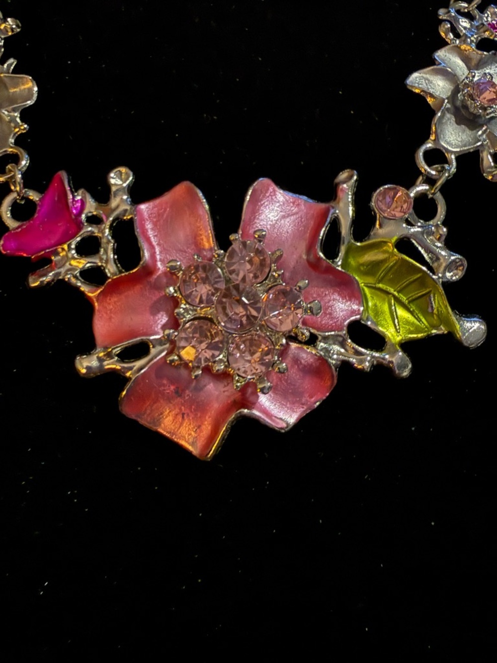Floral Pink Statement Necklace and Earrings- Women Jewelry - Picture 2 of 7